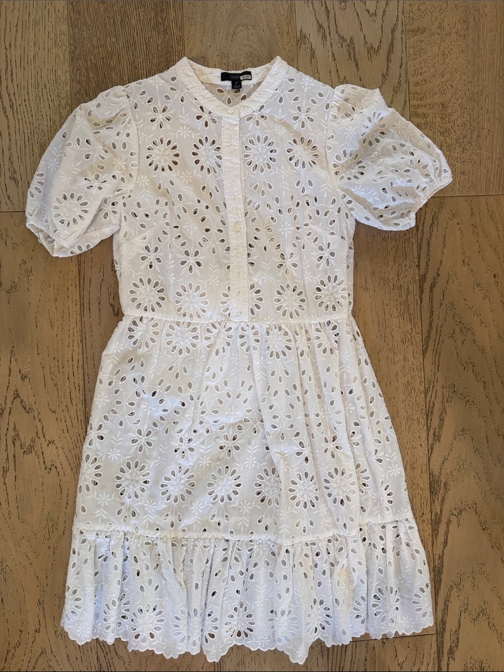 J. Crew White Eyelet Puff-Sleeve Mini Dress